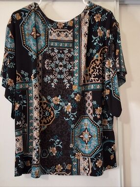 Chico's Floral Knit Kimono Sleeve Blouse Women's Plus Size 3